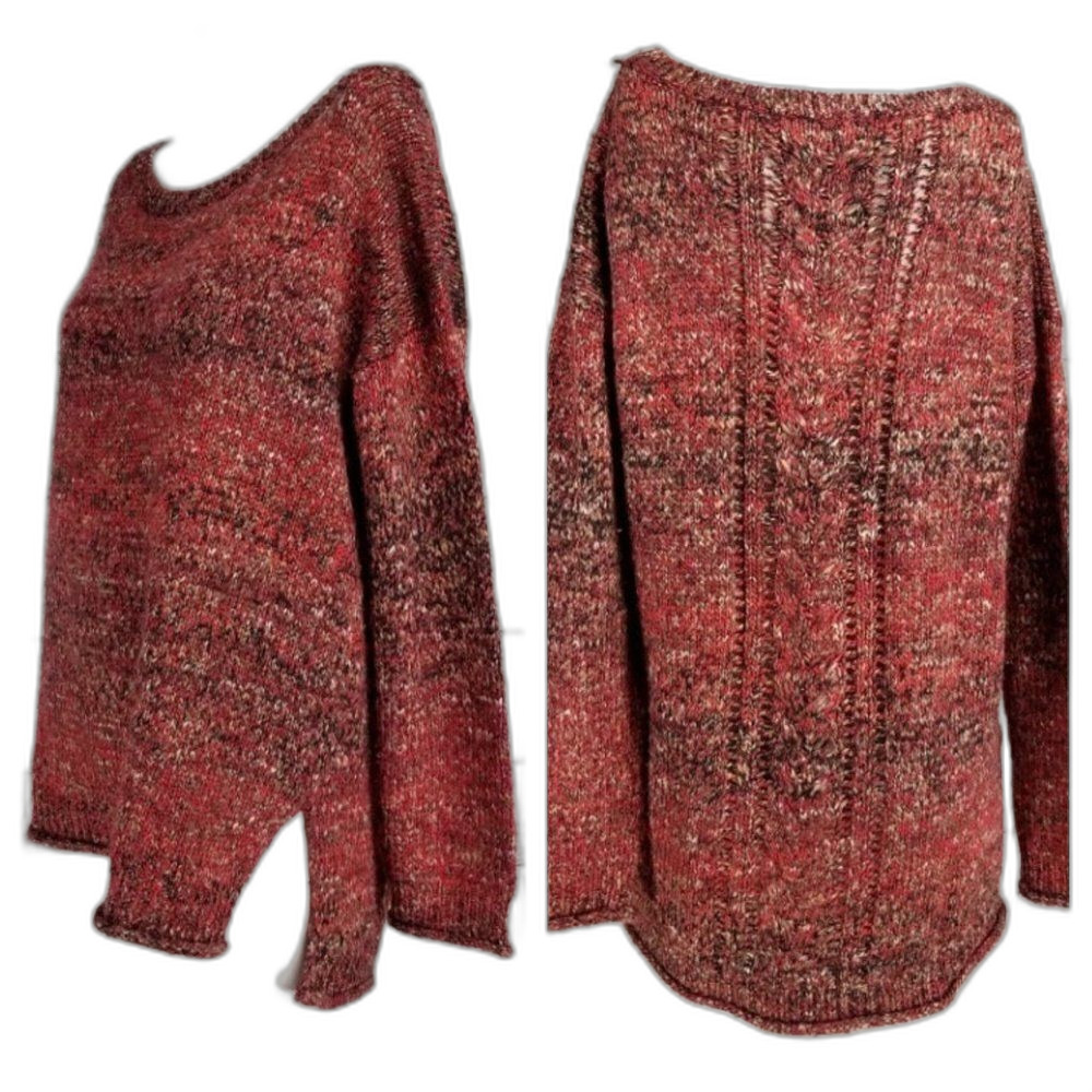 Sanctuary Pullover Sweater Mixed Knit Relaxed Hi Low Red Black Women S